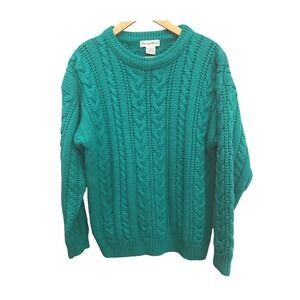 Vintage Carriage Court Kelly Green Cable Knit Sweater 80s Cozy Fisherman Coastal